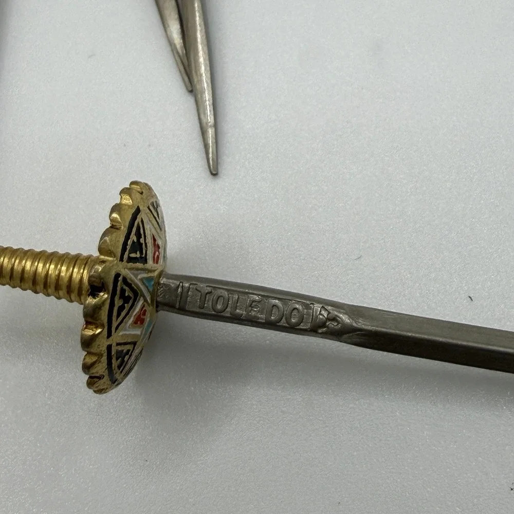 Vintage Toledo Sword Cocktail Toothpick Stand w/ 8 Swords Vintage Gold Spain